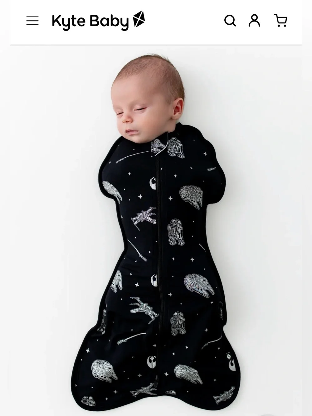 Kyte BABY Black Star Wars™ Sleep Sack with Galactic Print. Newborn Size